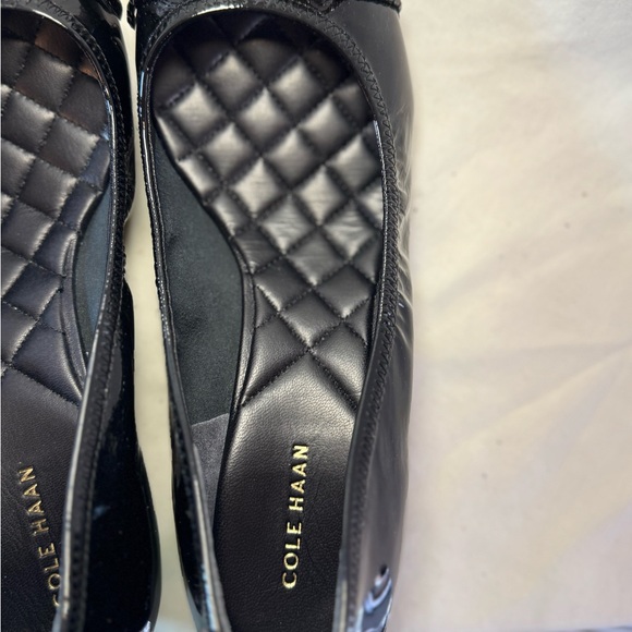 Cole Haan Black Patent Peep Toe Wedges - Picture 9 of 9